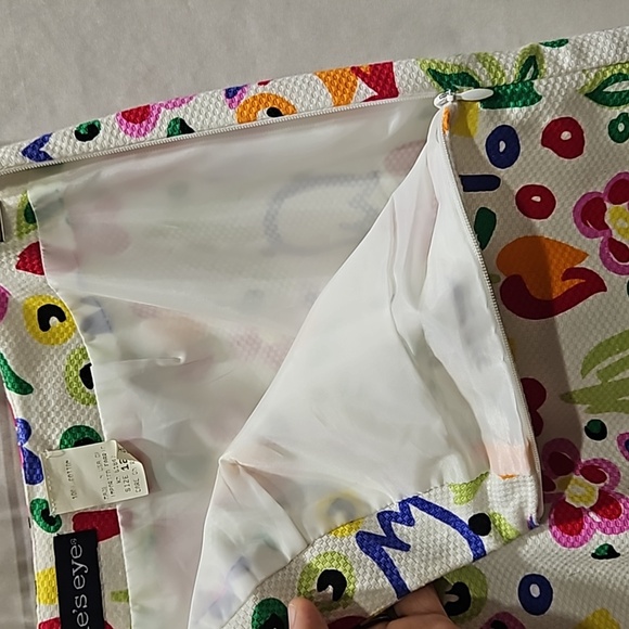 Eagle's eye, Multi-colored, Mini skirt, Floral, White, Lined, 100% Cotton, Sz 12 - Picture 5 of 10